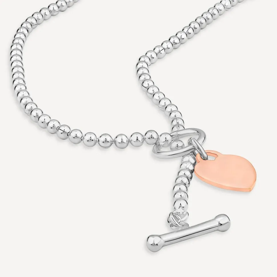 Sterling Silver & Rose Gold Plated Heart T-Bar Necklet
