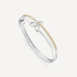 Sterling Silver & Rose Gold Plated Trinity Knot Cubic Zirconia Bangle