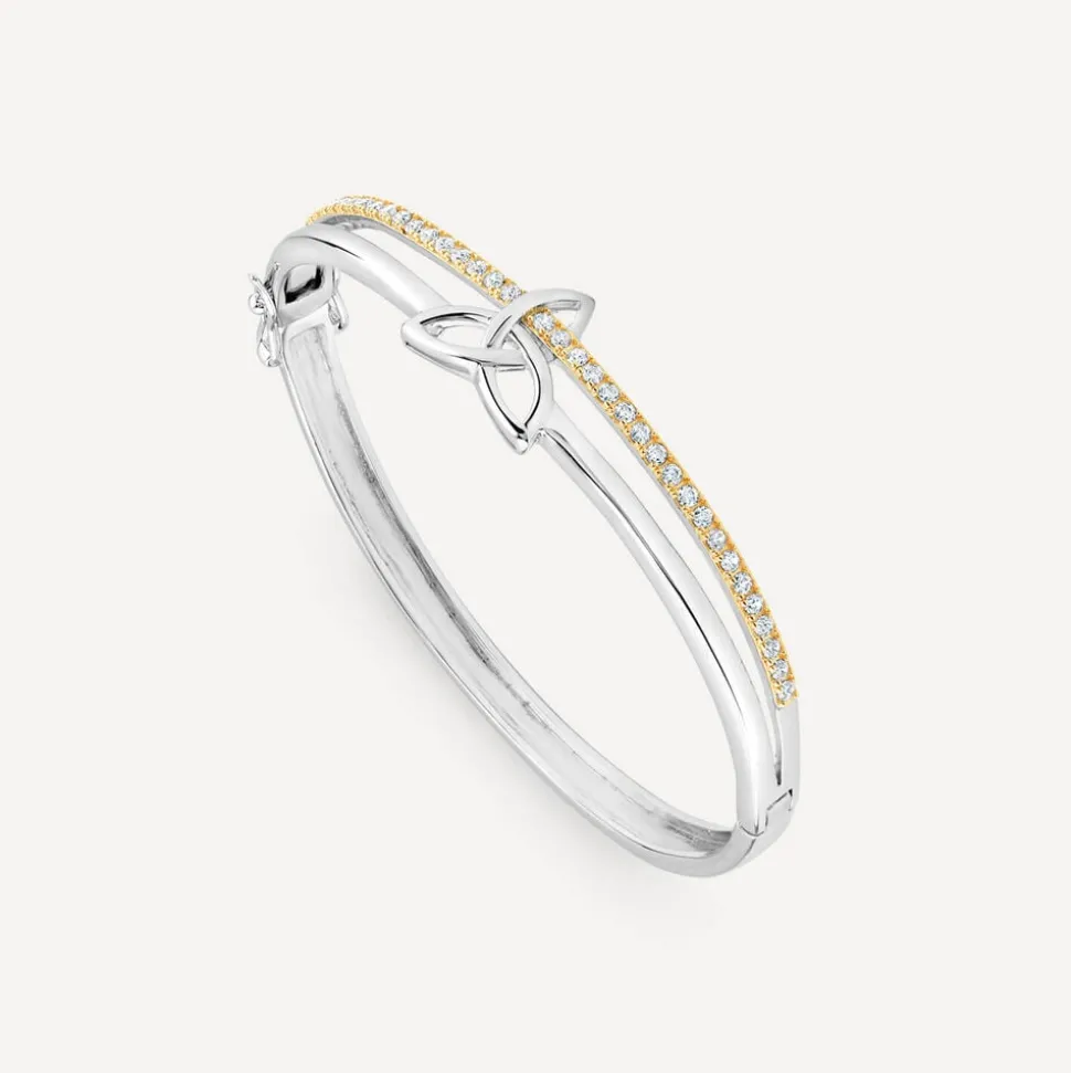 Sterling Silver & Rose Gold Plated Trinity Knot Cubic Zirconia Bangle