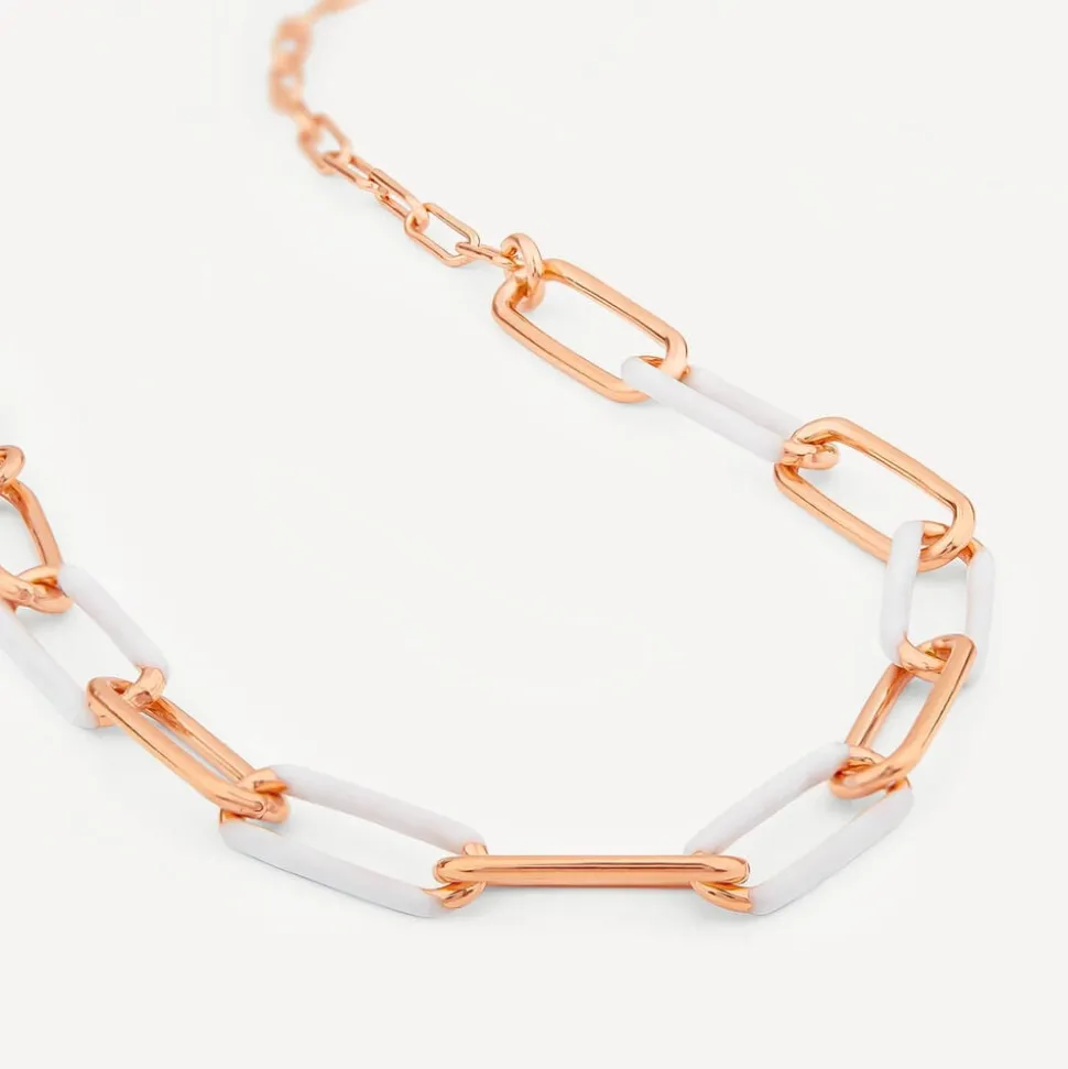 Sterling Silver & Rose Gold Plated White Enamel Links Necklet
