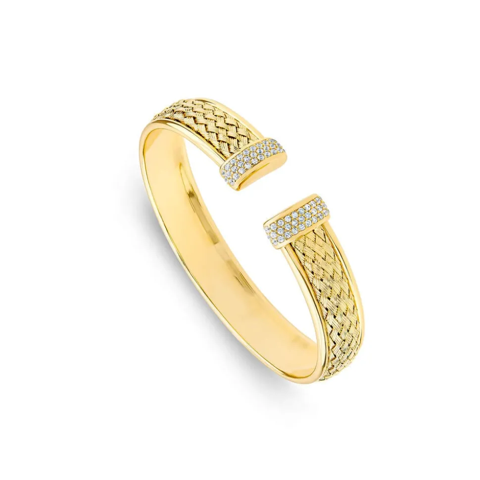Sterling Silver & Yellow Gold Plated Cubic Zirconia Wheat Design Bangle