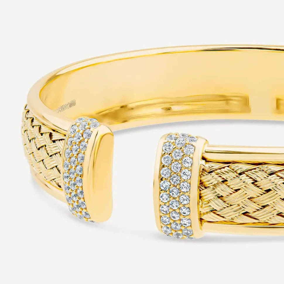 Sterling Silver & Yellow Gold Plated Cubic Zirconia Wheat Design Bangle