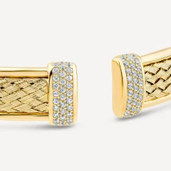 Sterling Silver & Yellow Gold Plated Cubic Zirconia Wheat Design Bangle
