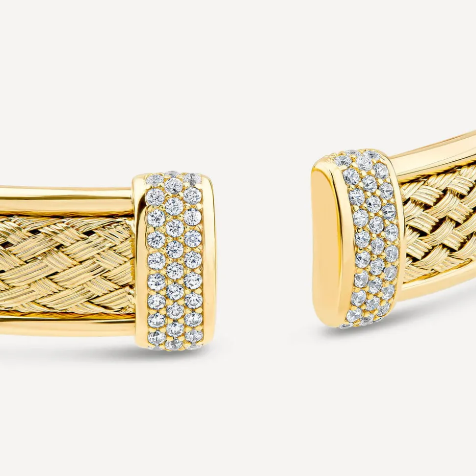Sterling Silver & Yellow Gold Plated Cubic Zirconia Wheat Design Bangle