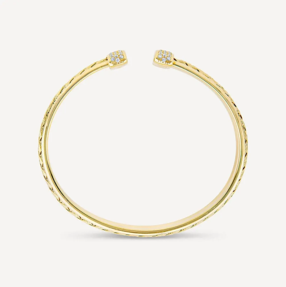 Sterling Silver & Yellow Gold Plated Cubic Zirconia Wheat Design Bangle