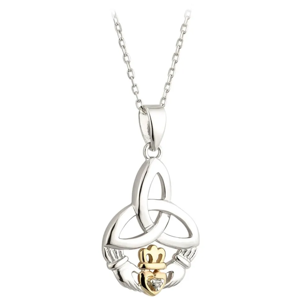 Sterling Silver and 9ct Yellow Gold Diamond Trinity Knot Pendant