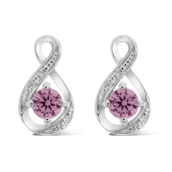 Sterling Silver and Cubic Zirconia Pink Gemstone Stud Earrings