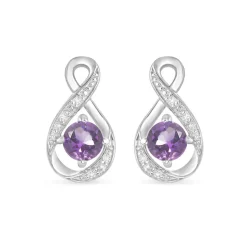 Sterling Silver and Cubic Zirconia February Birthstone Stud Earrings