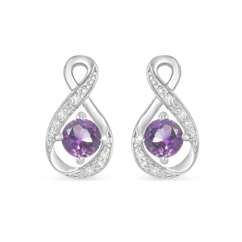 Sterling Silver and Cubic Zirconia February Birthstone Stud Earrings