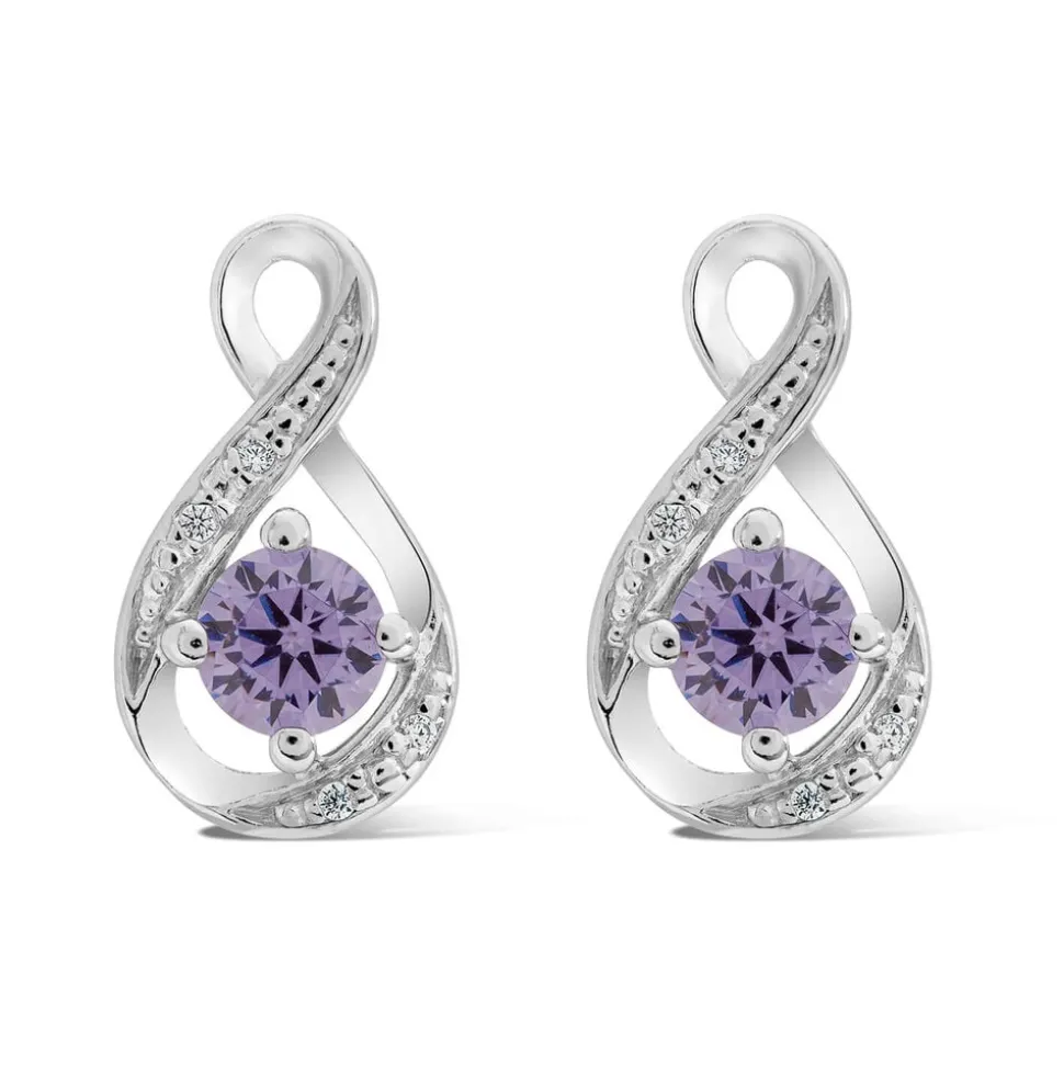 Sterling Silver and Cubic Zirconia June Birthstone Stud Earrings