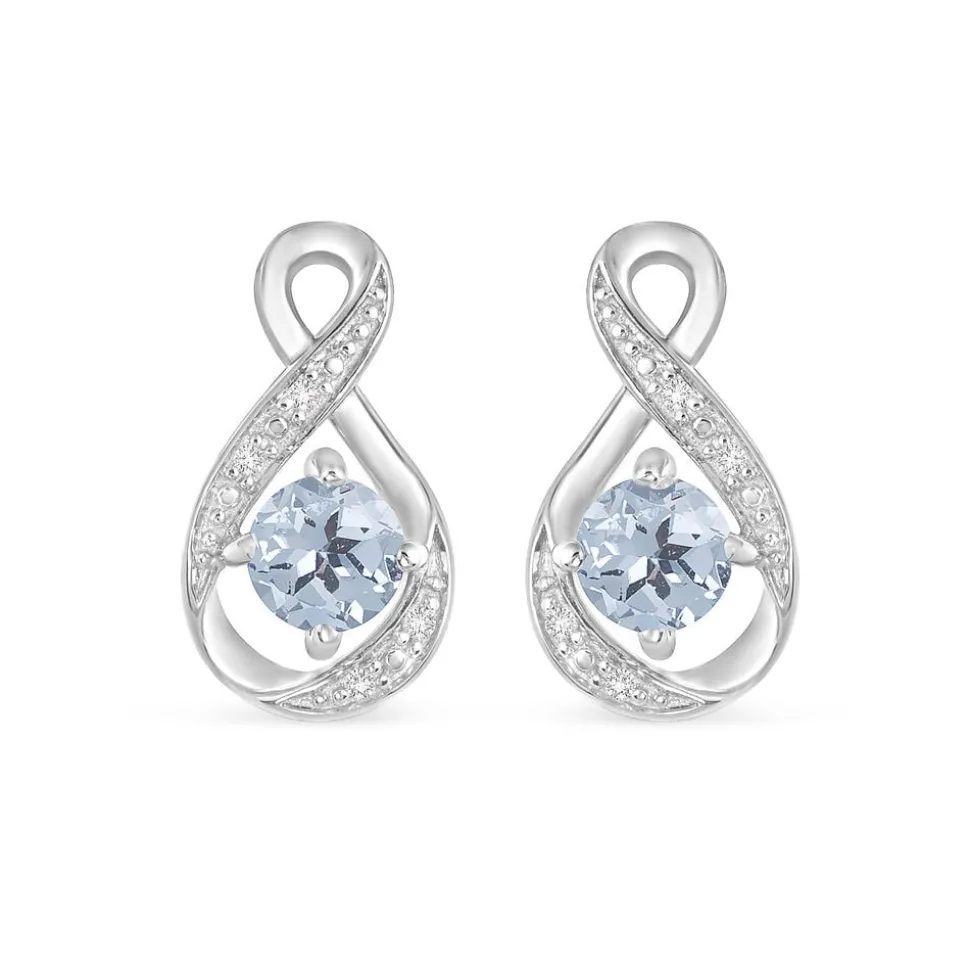 Sterling Silver and Cubic Zirconia March Birthstone Stud Earrings