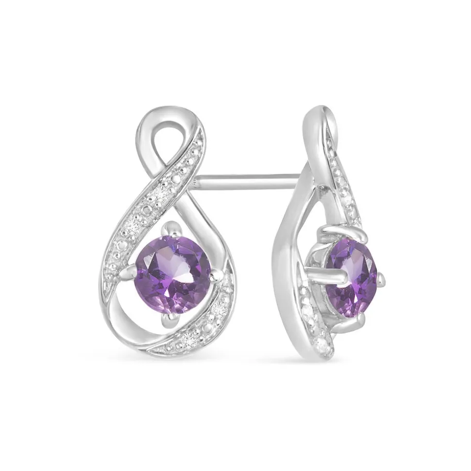 Sterling Silver and Cubic Zirconia February Birthstone Stud Earrings