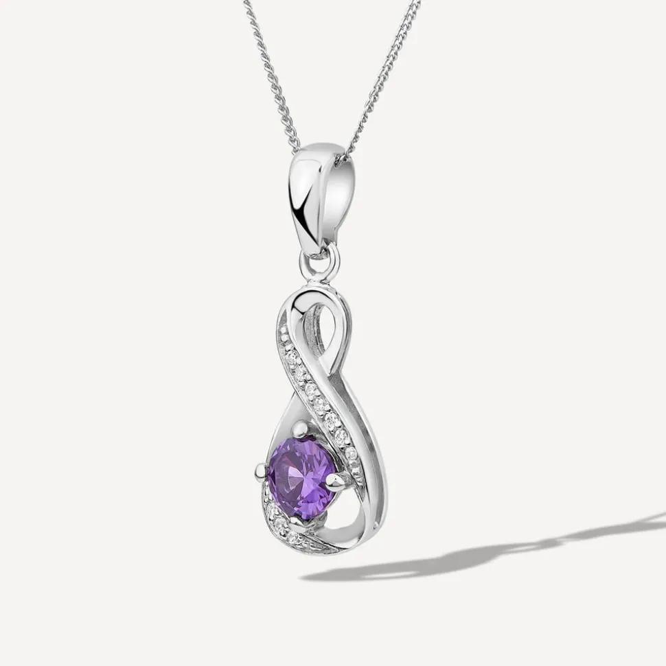 Sterling Silver and Cubic Zirconia February Birthstone Pendant (Chain Included)