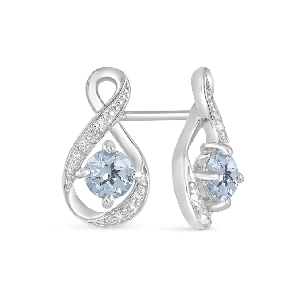 Sterling Silver and Cubic Zirconia March Birthstone Stud Earrings