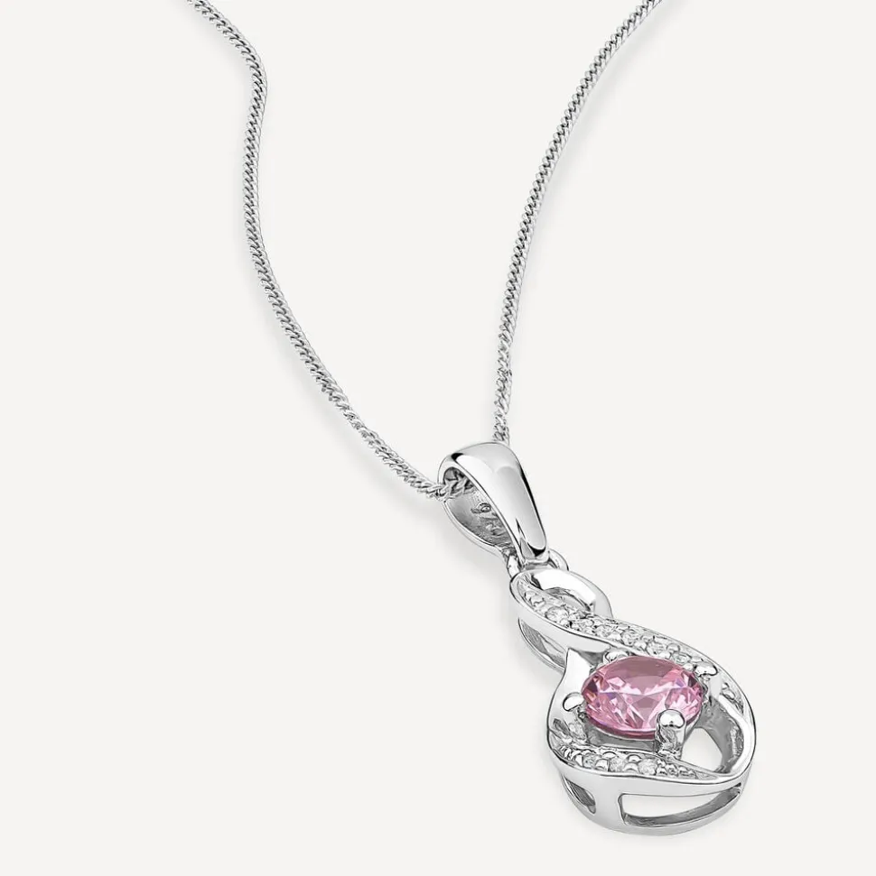 Sterling Silver and Cubic Zirconia October Birthstone Pendant (Chain Included)