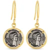 Sterling Silver and Yellow Gold Plated Vintage Coin Ladies Drop Earrings