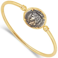 Sterling Silver and Yellow Gold Plated Coin Ladies Bangle