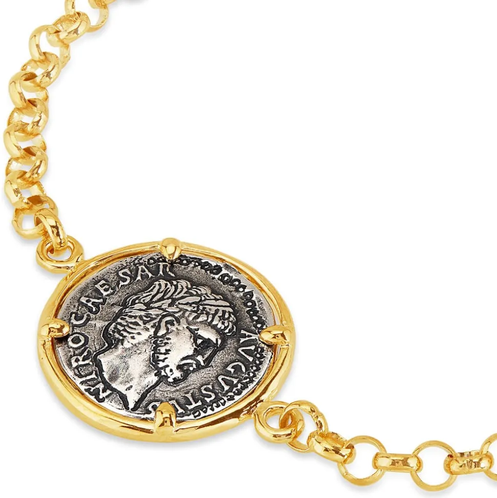 Sterling Silver and Yellow Gold Plated Coin Ladies Bracelet