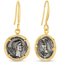 Sterling Silver and Yellow Gold Plated Vintage Coin Ladies Drop Earrings