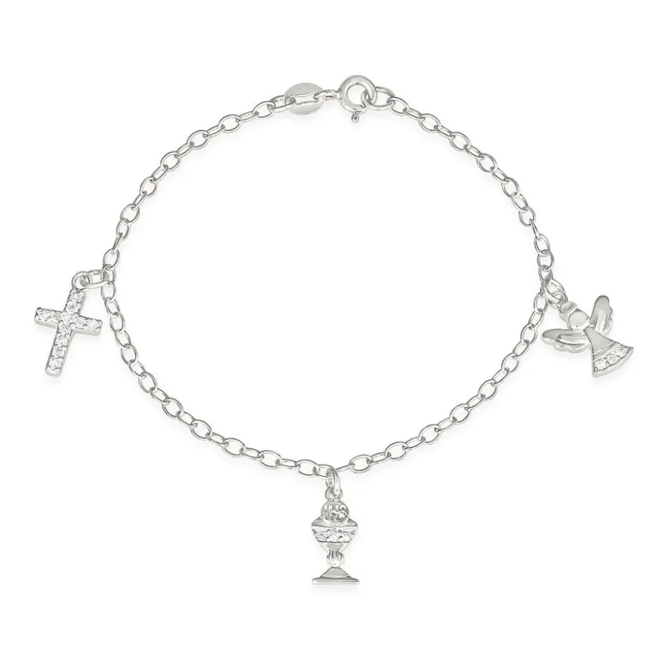 Sterling Silver and Zirconia Angel Chalice Cross Bracelet
