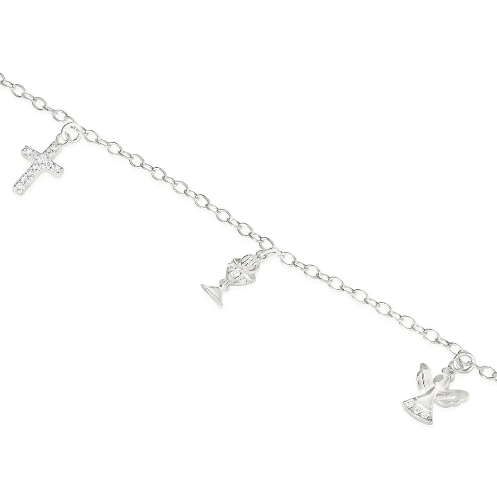 Sterling Silver and Zirconia Angel Chalice Cross Bracelet