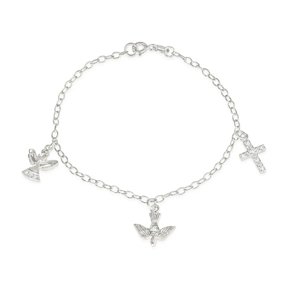 Sterling Silver Angel Dove Cross Bracelet