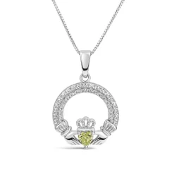 Sterling Silver August Birthstone Pave Cubic Zirconia Claddagh Pendant