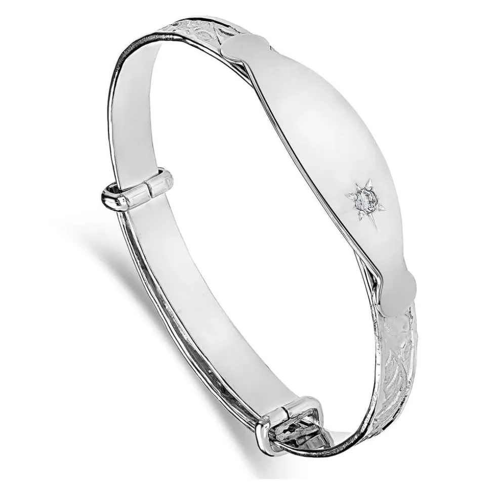 Sterling Silver Baby Bangle Plate with White Cubic Zirconia