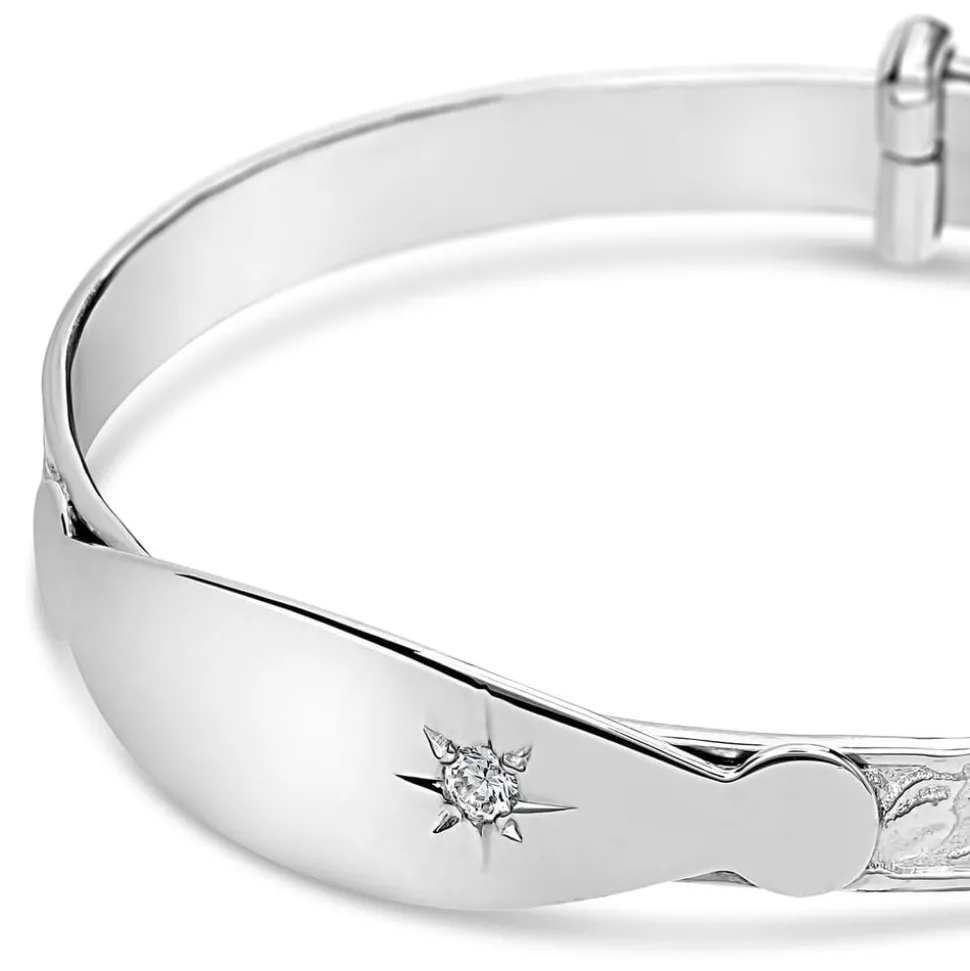 Sterling Silver Baby Bangle Plate with White Cubic Zirconia