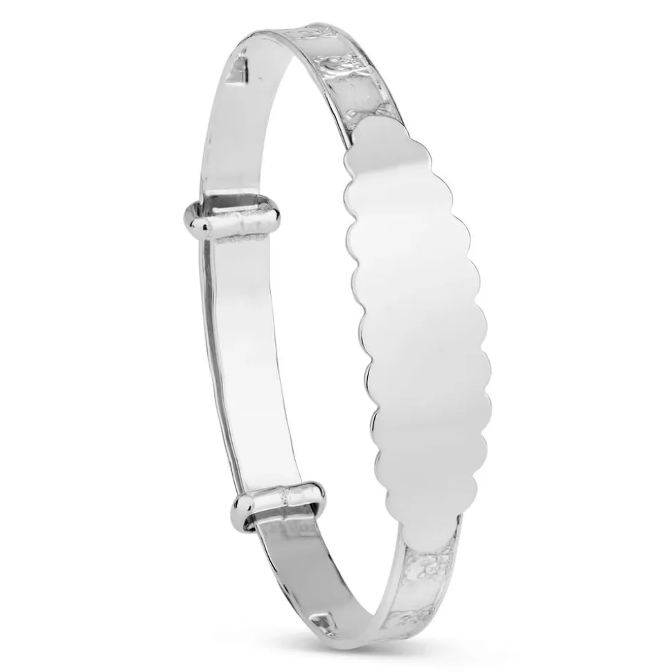 Sterling Silver Baby Bangle Teddy Bear with ID Plate