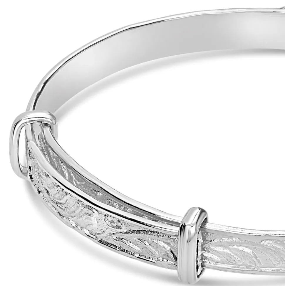 Sterling Silver Baby Bangle Plate with White Cubic Zirconia