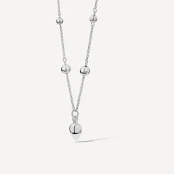 Sterling Silver Ball Station Chain Heart Shaped Drop Pendant