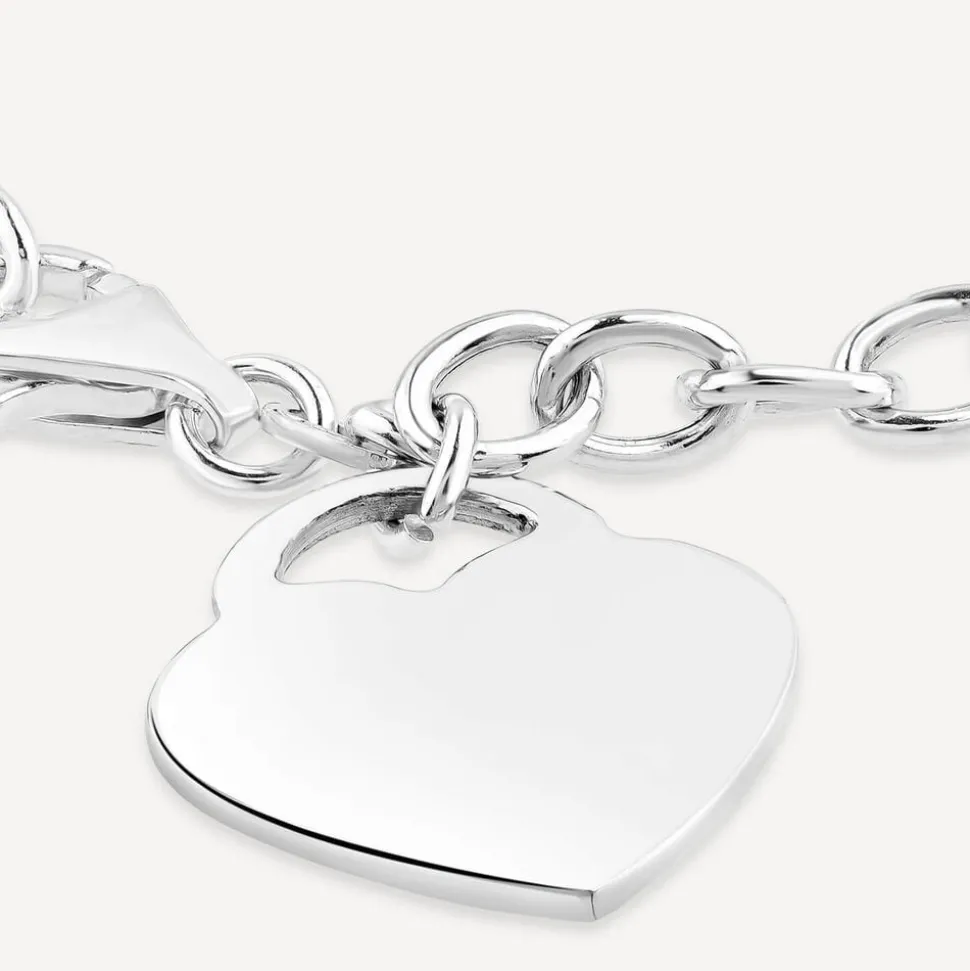 Sterling Silver Belcher Polished Heart Drop Bracelet