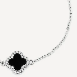 Sterling Silver Black Centre Cubic Zirconia Set Clover Petal Bracelet