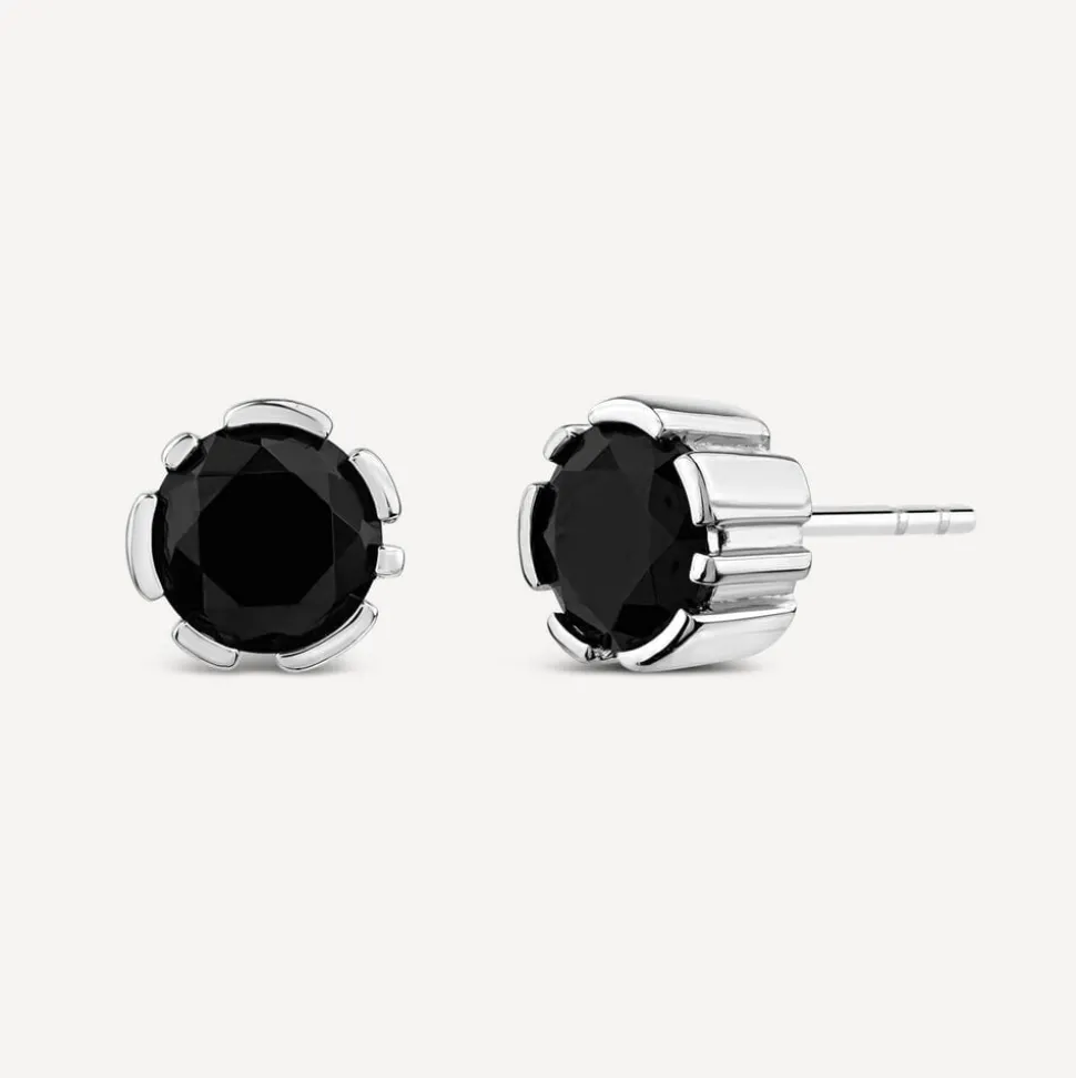 Sterling Silver Black Stone Stud Earrings