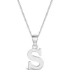 Sterling Silver Block Initial S Pendant (Chain Included)