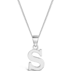 Sterling Silver Block Initial S Pendant (Chain Included)