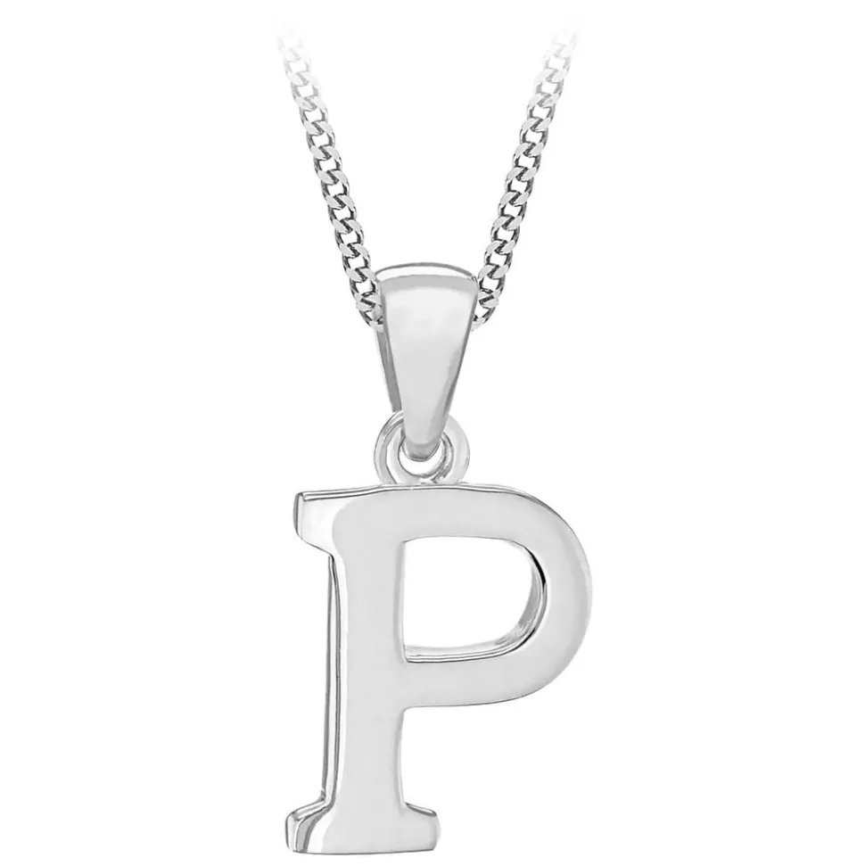 Sterling Silver Block Initial P Pendant (Chain Included)