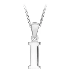 Sterling Silver Block Initial I Pendant (Chain Included)