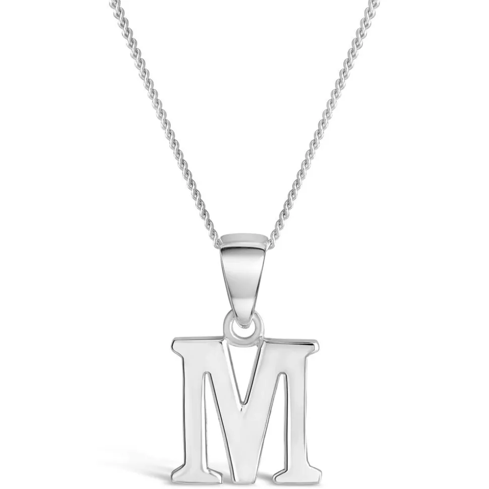 Sterling Silver Block Initial M Pendant (Chain Included)