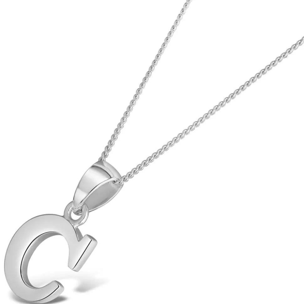 Sterling Silver Block Initial C Pendant (Chain Included)
