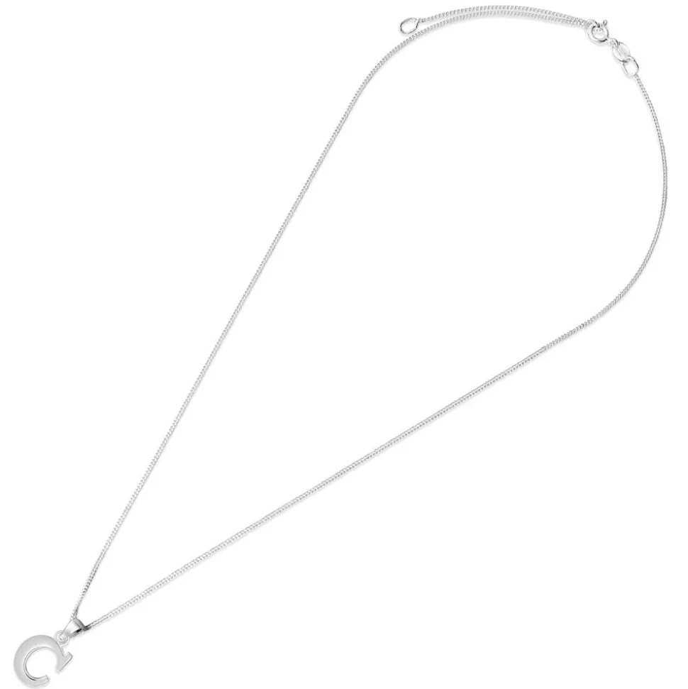 Sterling Silver Block Initial C Pendant (Chain Included)