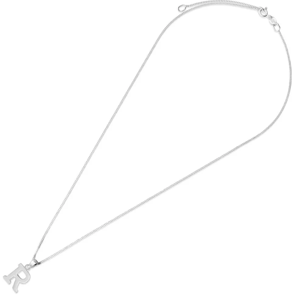 Sterling Silver Block Initial R Pendant (Chain Included)