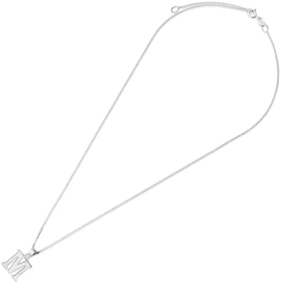 Sterling Silver Block Initial M Pendant (Chain Included)