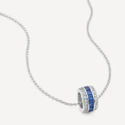 Sterling Silver Blue & White Cubic Zirconia Barrel Shaped Pendant