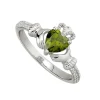 Sterling Silver Claddagh Birthstone August Cubic Zirconia Shoulder Set Ring