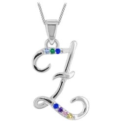 Sterling Silver Coloured Stone Set Initial Z Pendant (Chain Included)