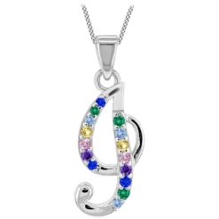 Sterling Silver Coloured Stone Set Initial I Pendant (Chain Included)