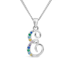 Sterling Silver Coloured Stone Set Initial E Pendant (Chain Included)
