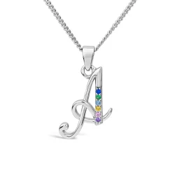 Sterling Silver Coloured Stone Set Initial A Pendant (Chain Included)